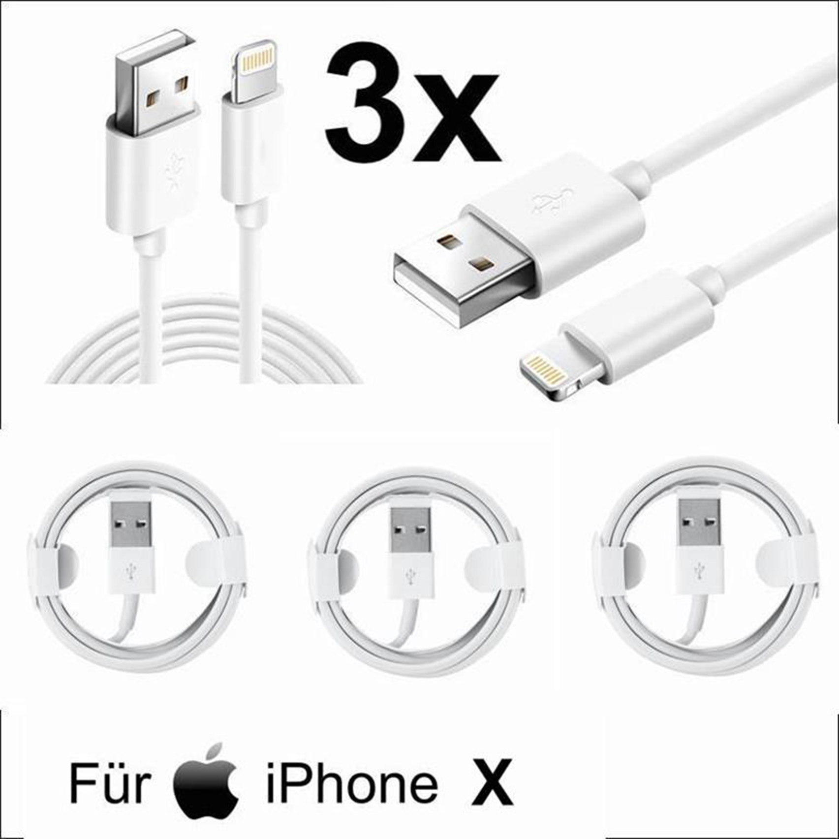 3x iPhone X Lightning auf USB Kabel 1m Ladekabel